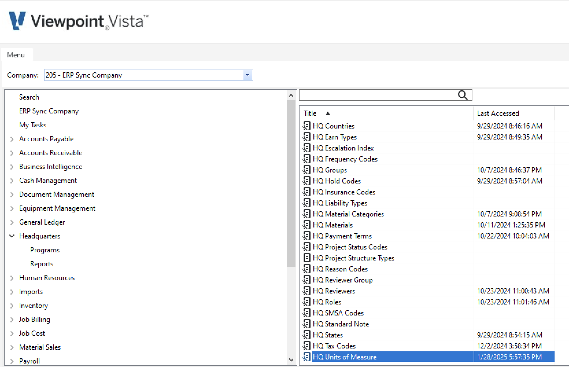 Vista Units of Measure