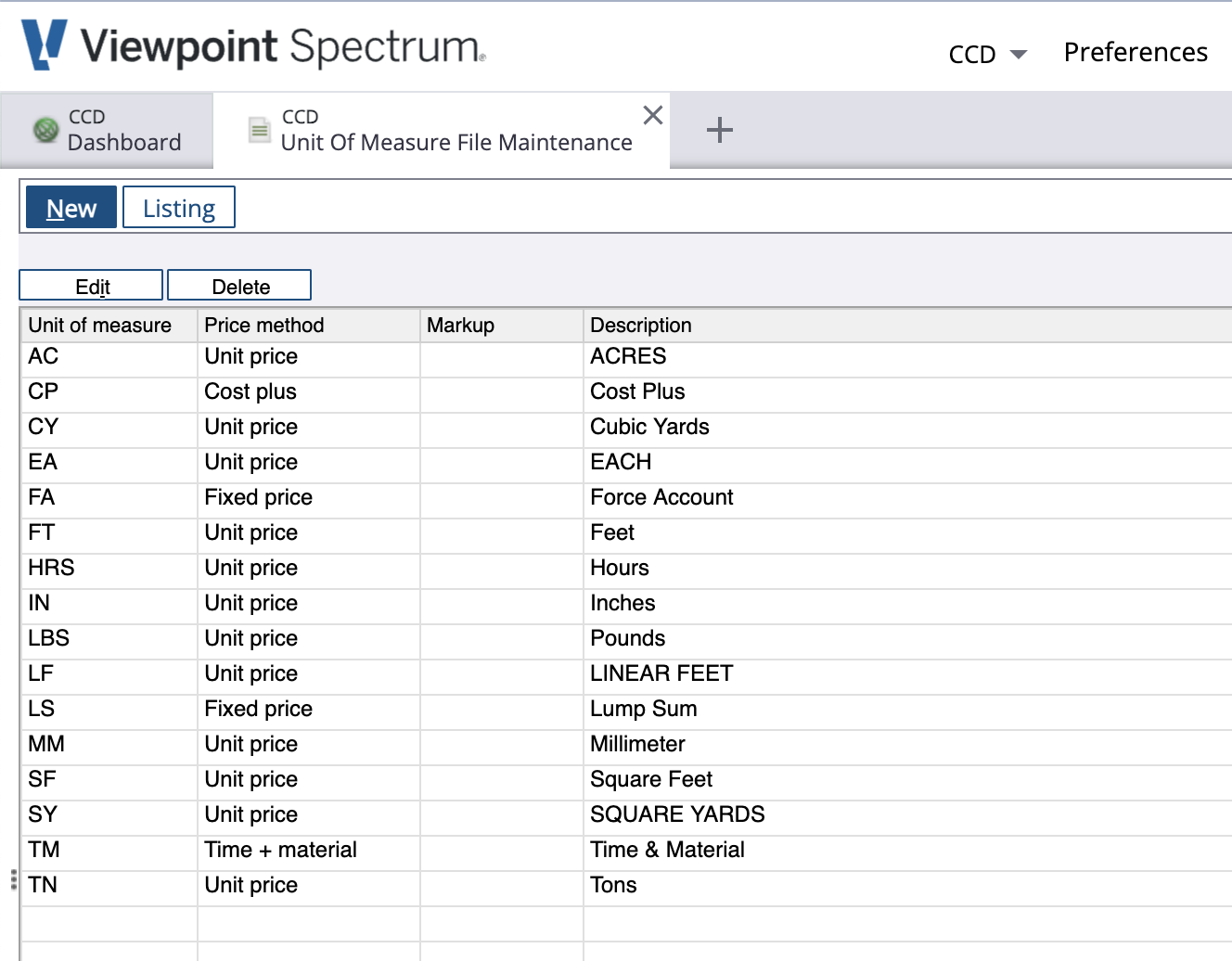 Spectrum Units of Measure