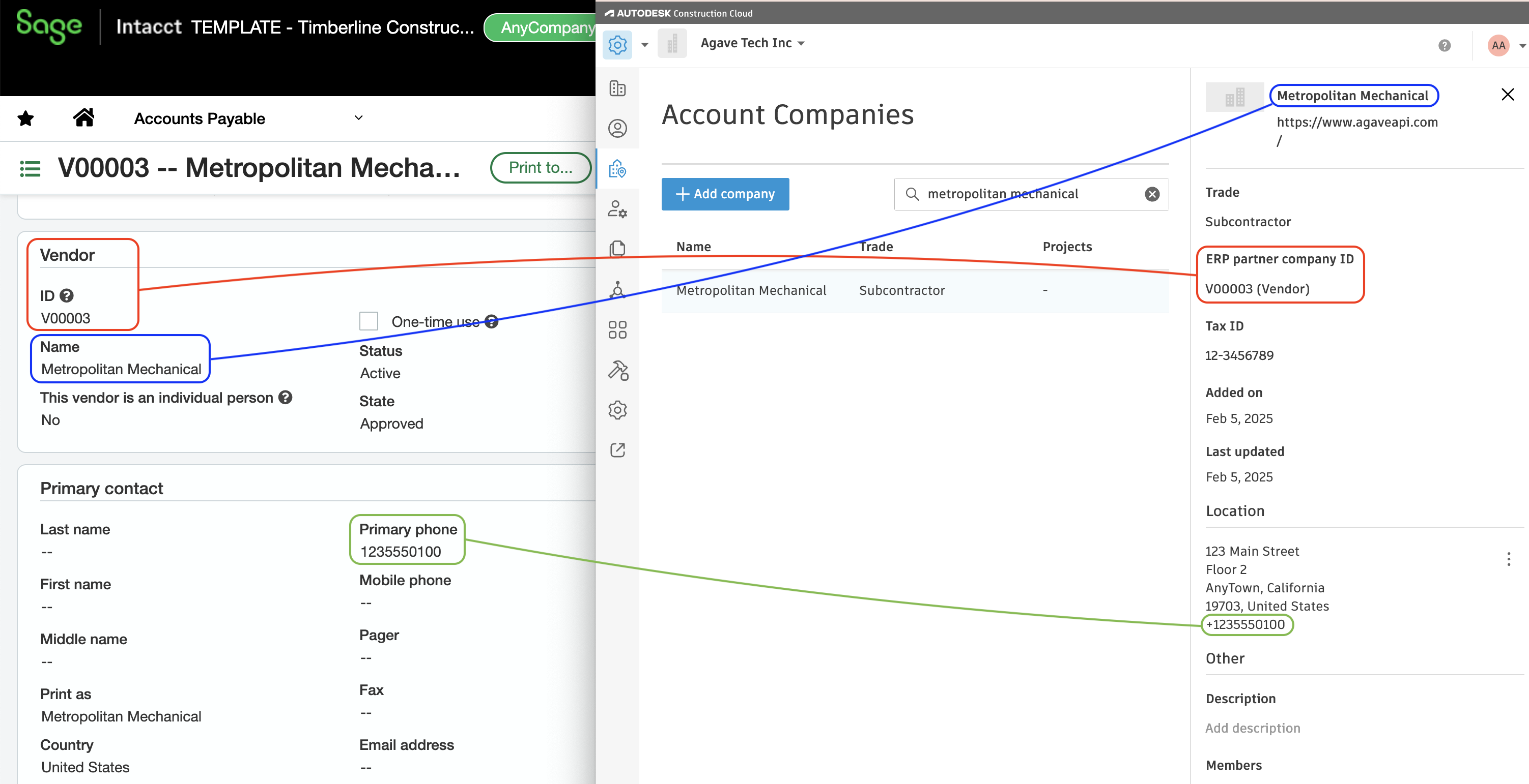 Autodesk Build and Sage Intacct Visual Mapping