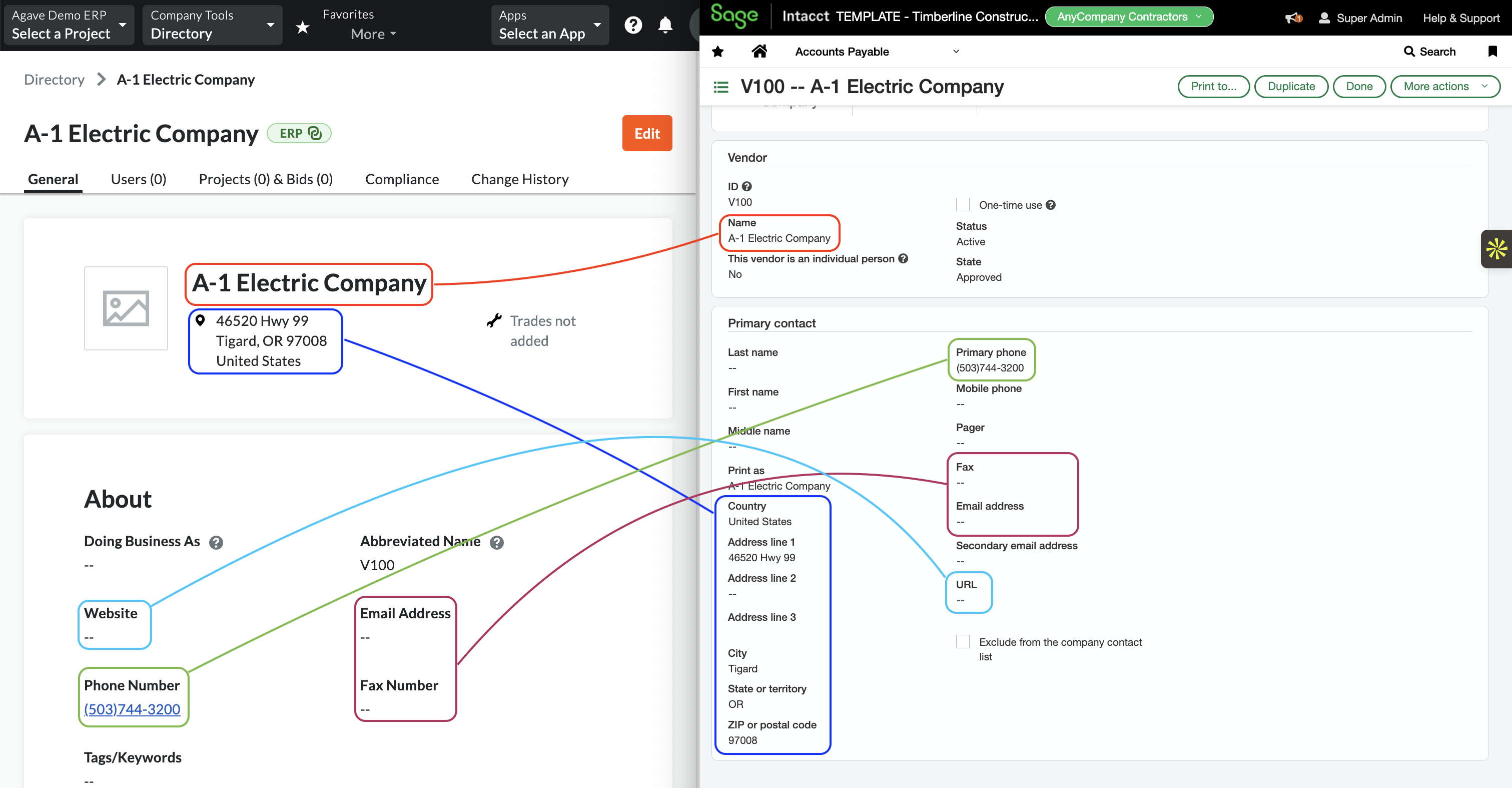 Procore and Sage Intacct Visual Mapping