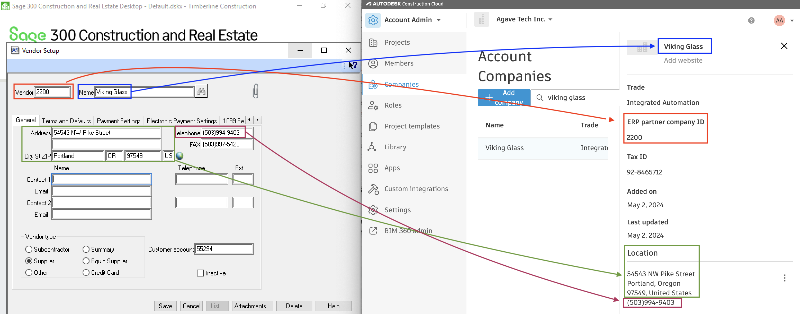 Autodesk Build and Sage 100 Vendors Mapping