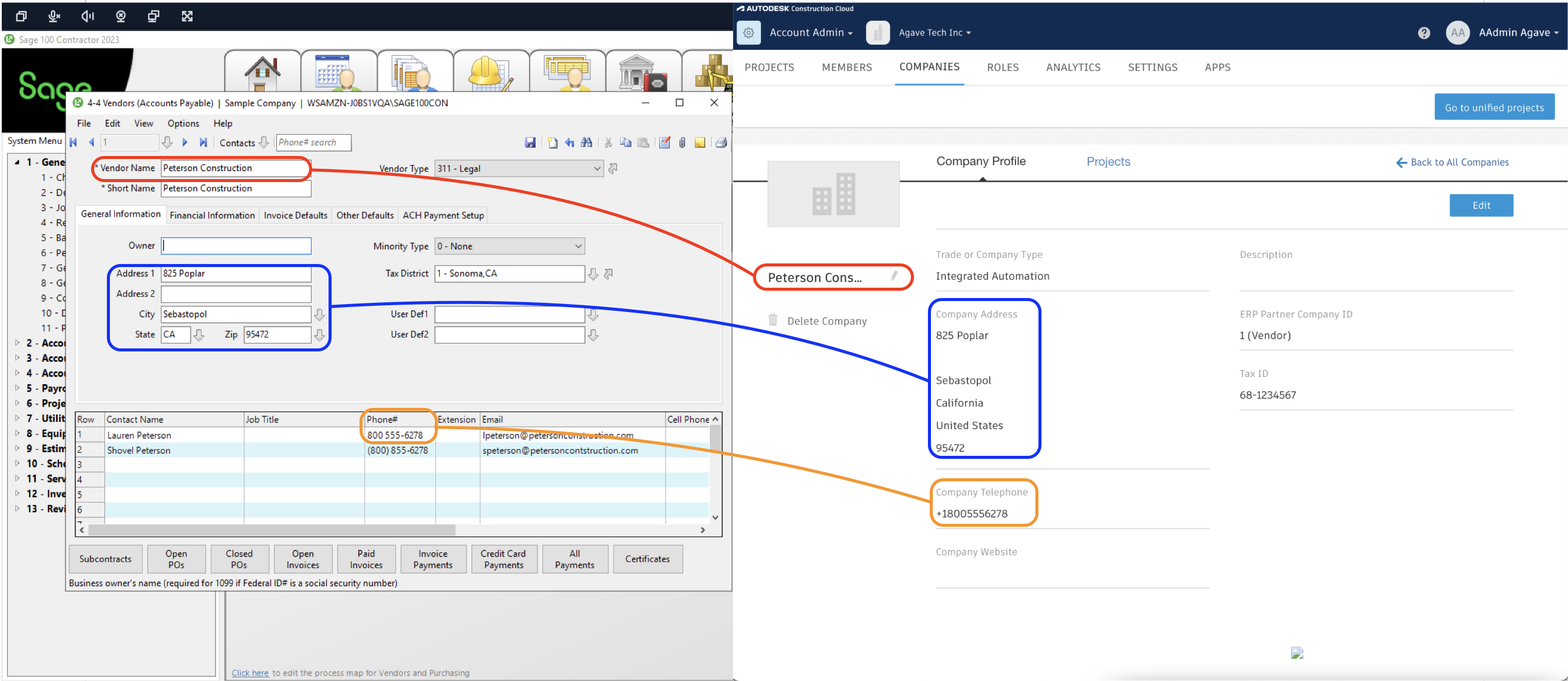 Autodesk Build and Sage 100 Vendors Mapping