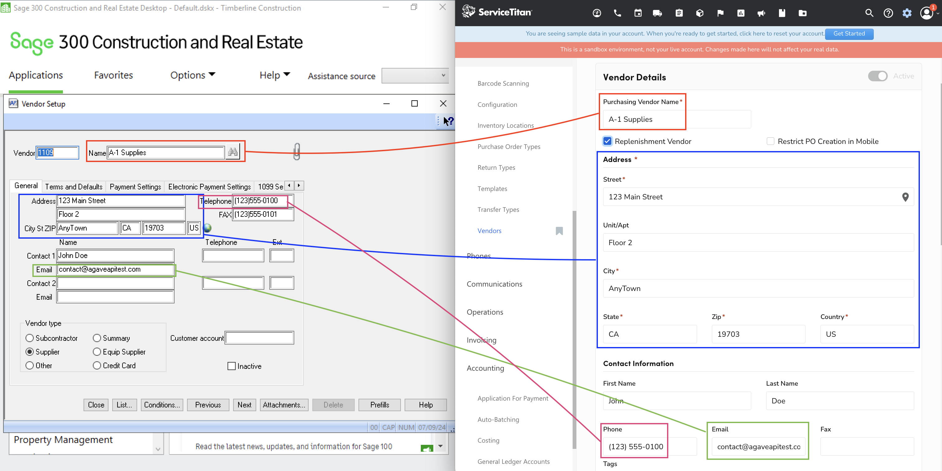 ServiceTitan and Sage 300 CRE Vendors Visual Mapping