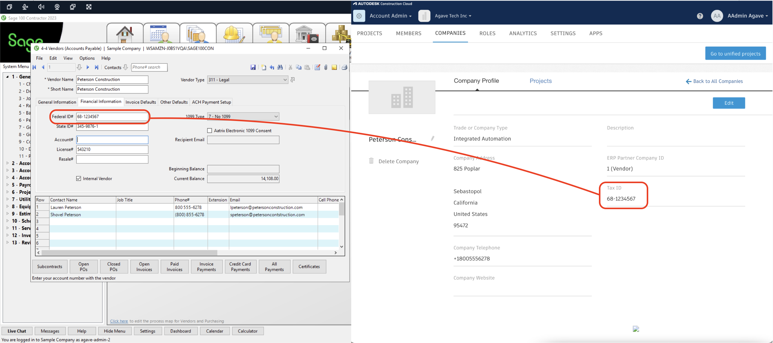 Autodesk Build and Sage 100 Vendors Mapping