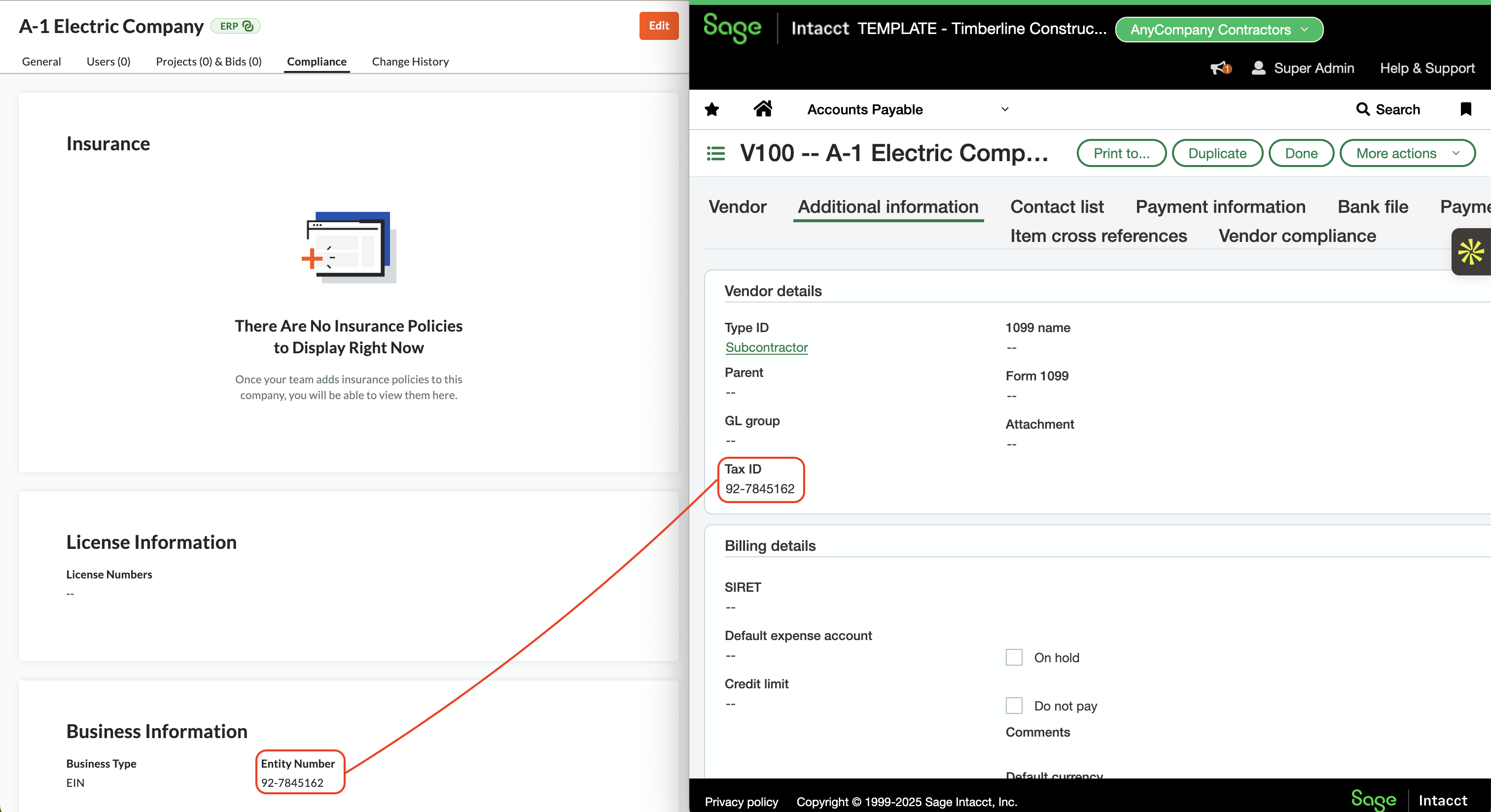 Procore and Sage Intacct Visual Mapping