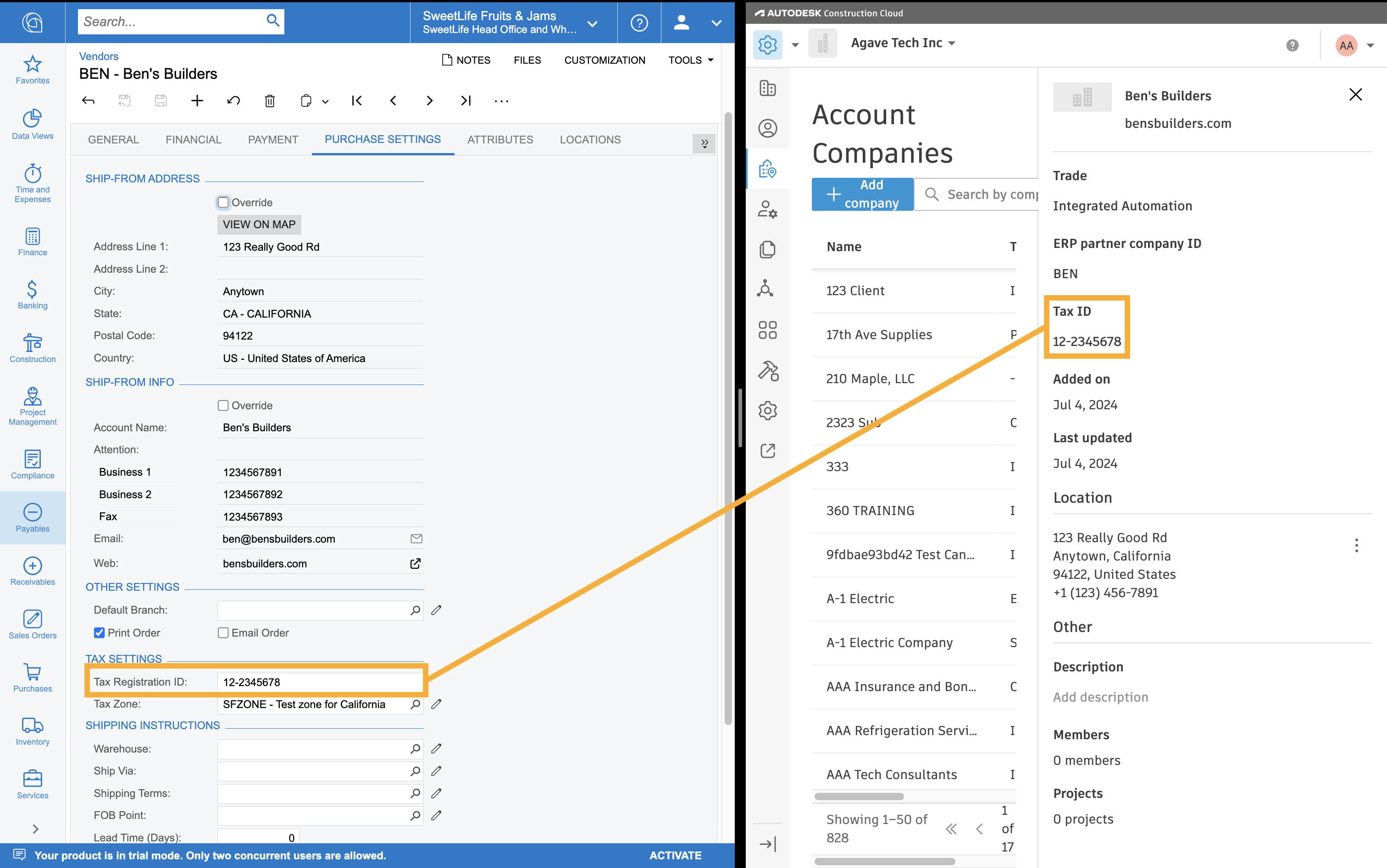 Autodesk Build and Acumatica Vendors Mapping