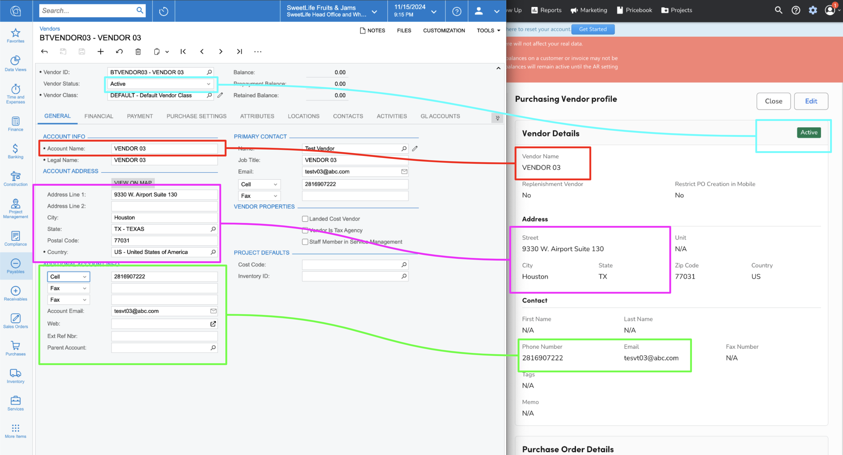 ServiceTitan and Acumatica Vendors Visual Mapping