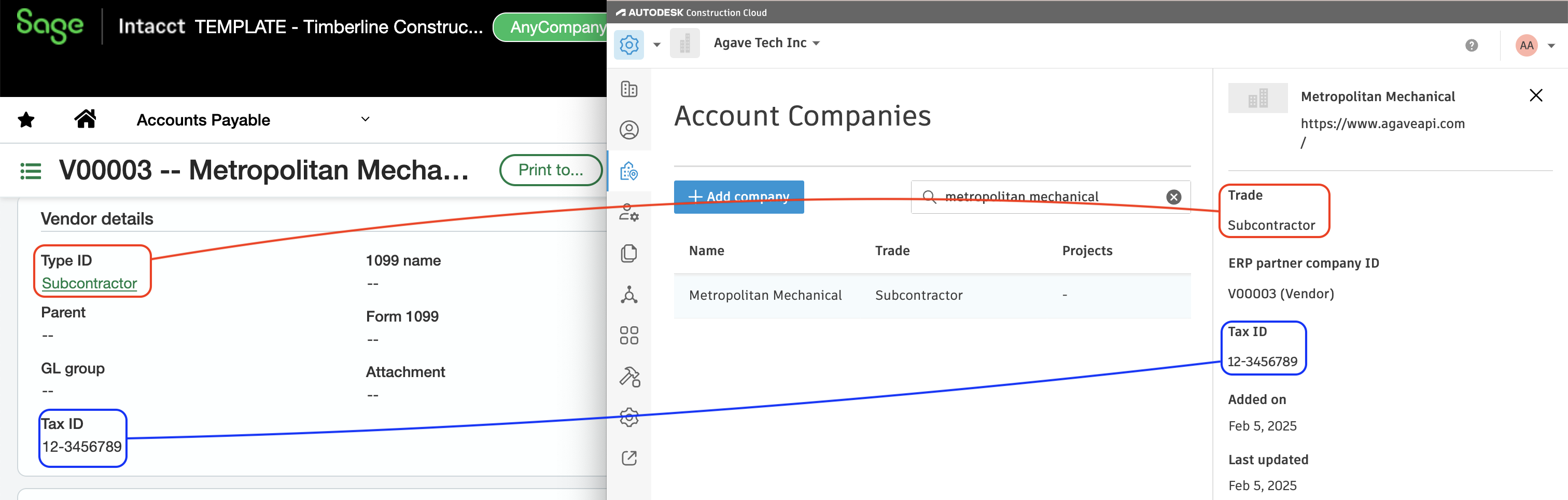 Autodesk Build and Sage Intacct Visual Mapping