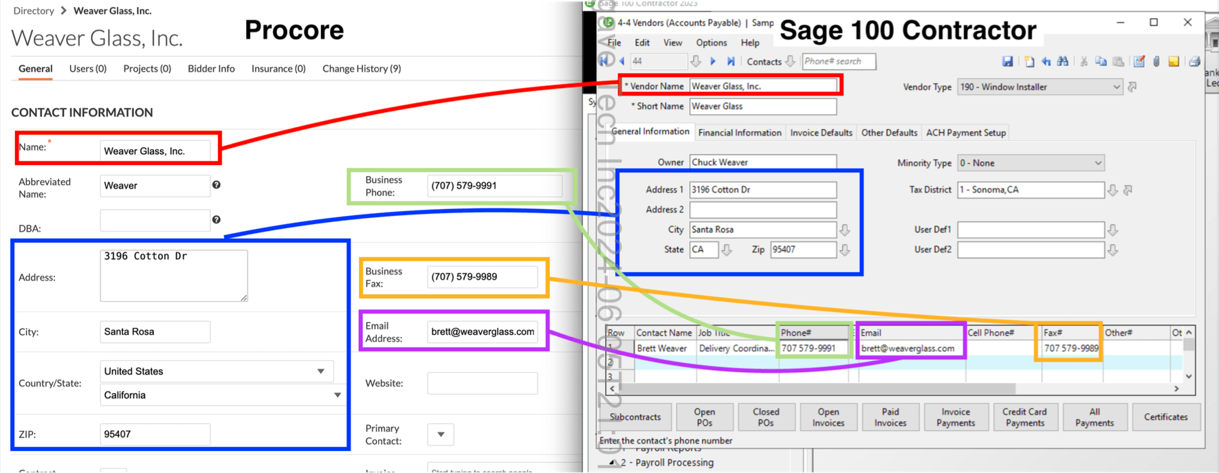 Procore and Sage 100 Vendors Mapping