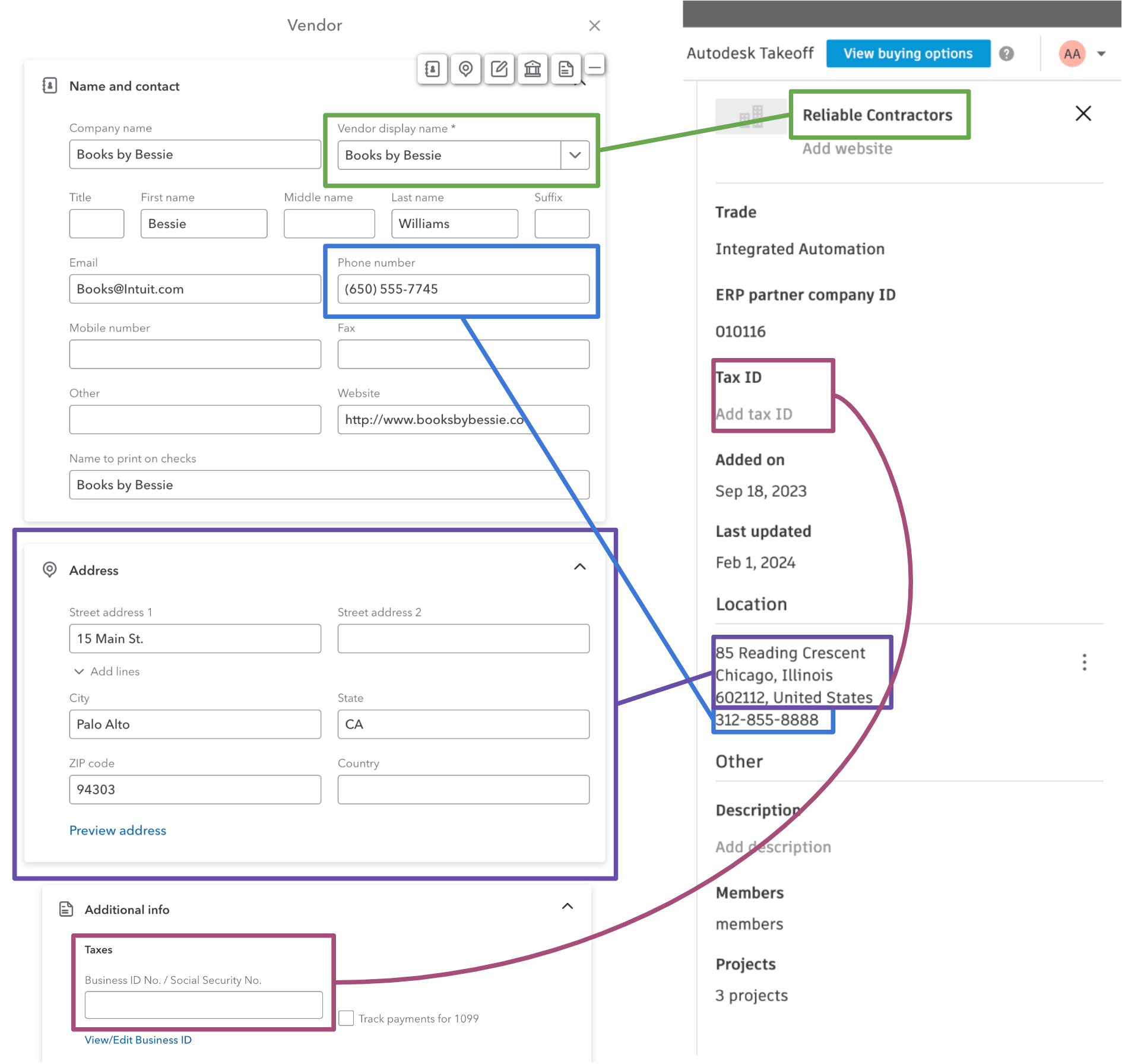 Autodesk Build and QuickBooks Online Vendors Visual Mapping