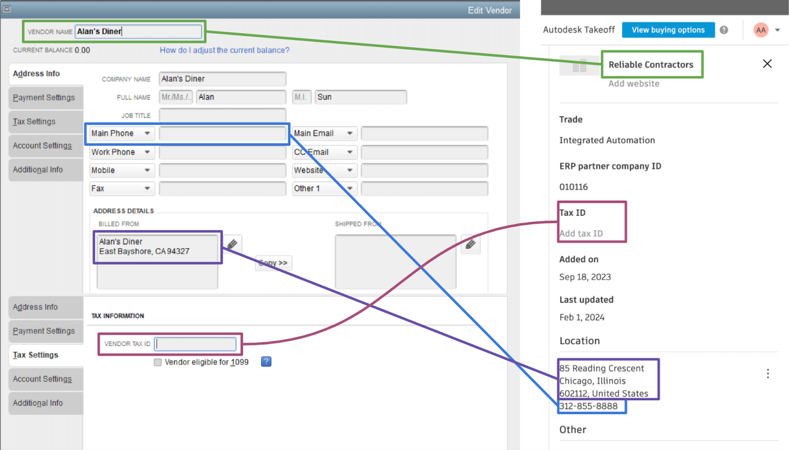 Autodesk Build and QuickBooks Desktop Vendors Visual Mapping