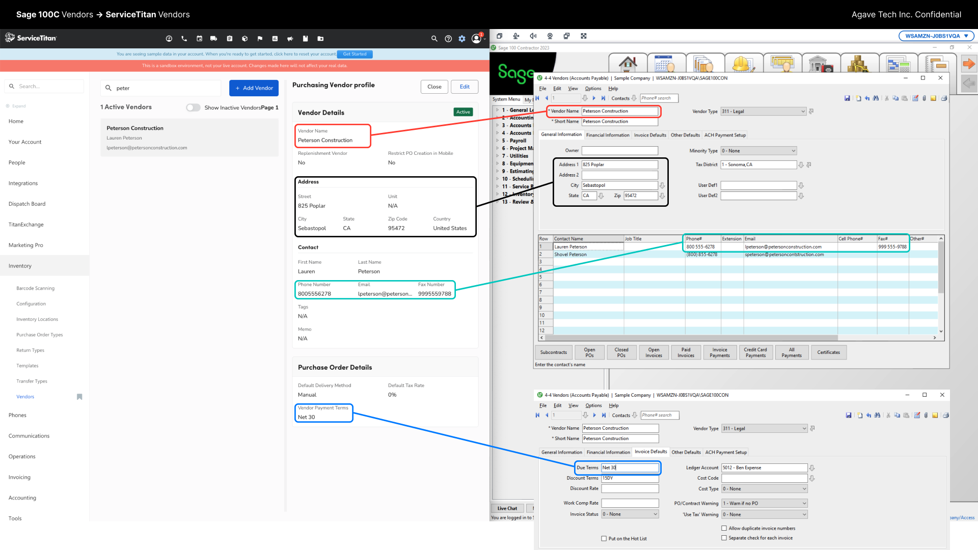 ServiceTitan and Sage 100 Contractor Vendors Visual Mapping