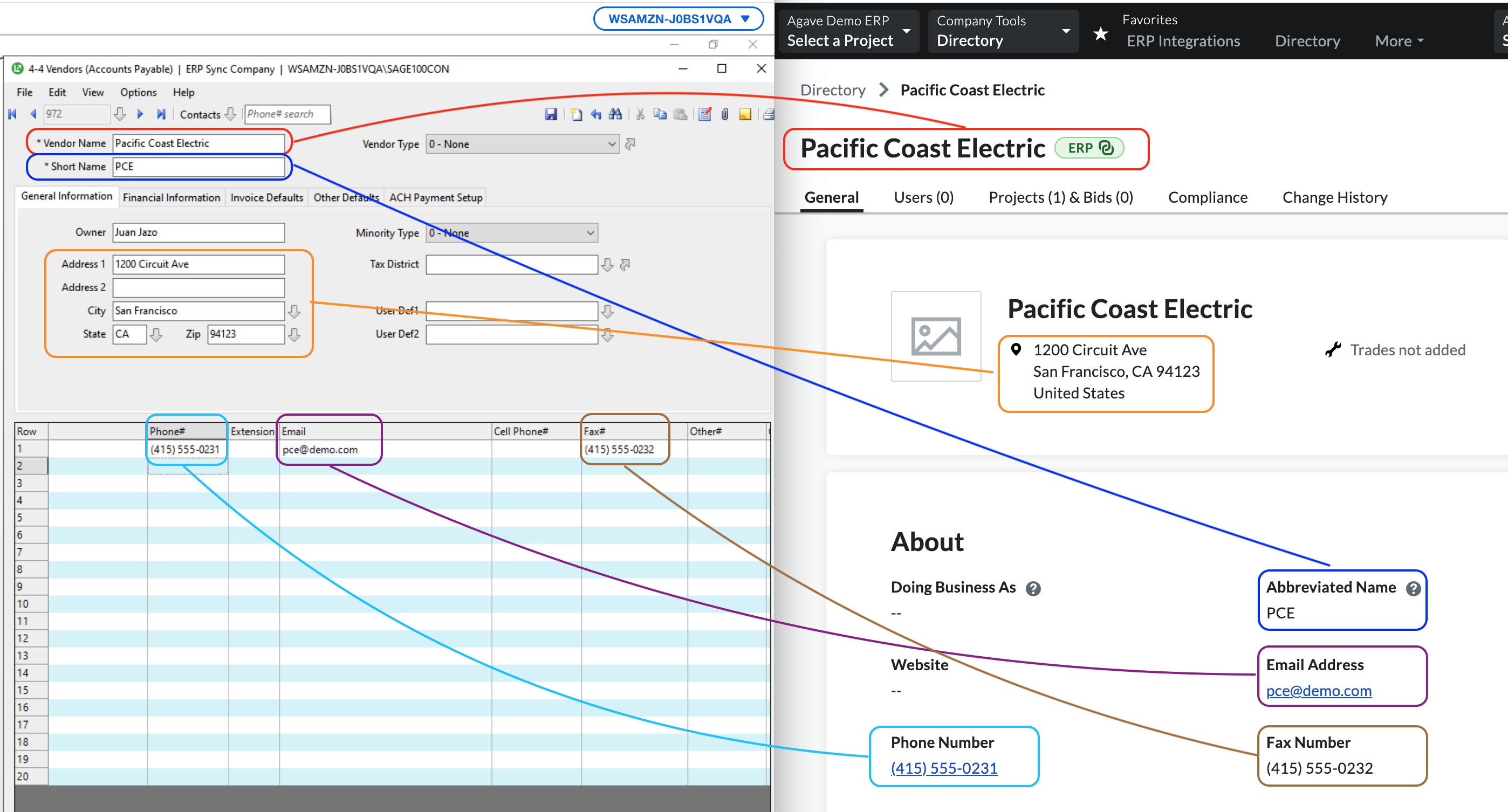 Procore and Sage 100 Vendors Mapping