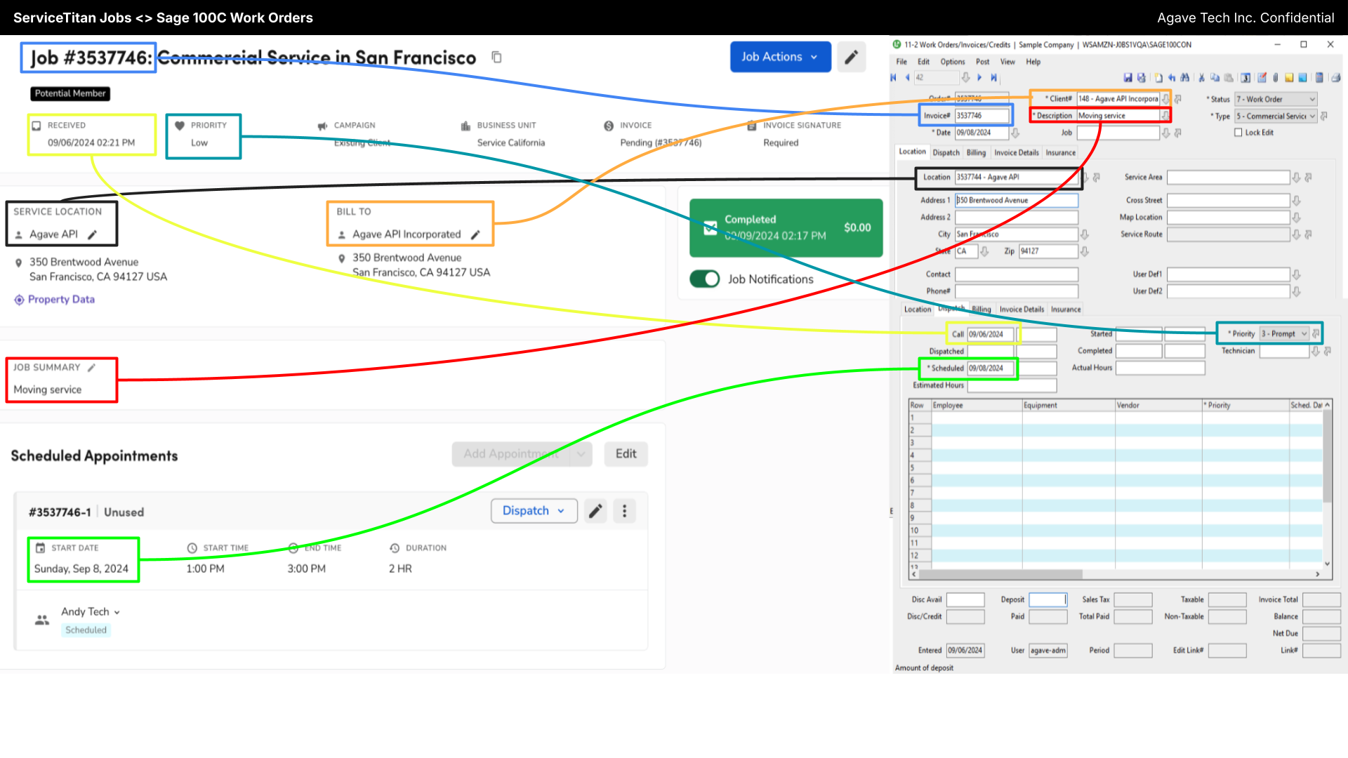 ServiceTitan and Sage 100 Contractor Work Orders Visual Mapping